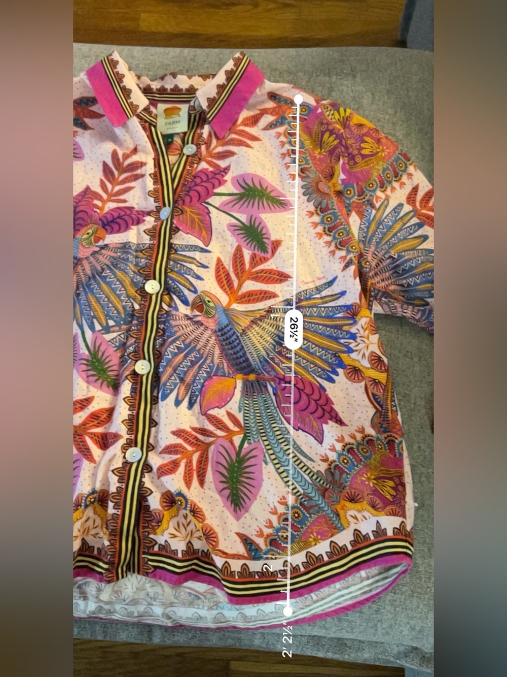 Farm Rio Anthropologie Colorful Tropical Bird Print Button-Up Blouse - NWOT - XL - Picture 14 of 17